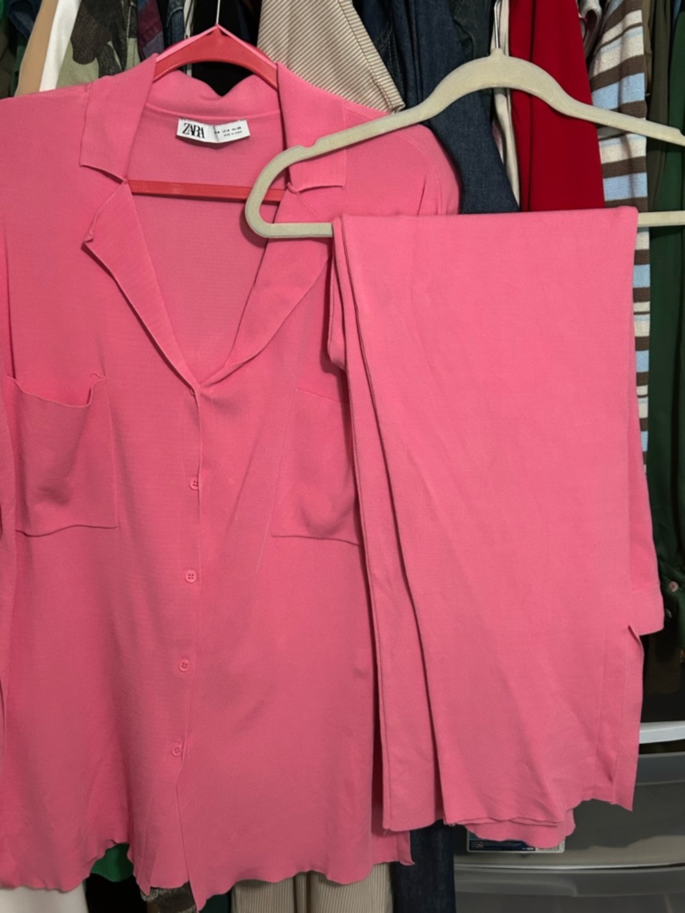 Zara Pink Button-Front Top with Matching Pink Trousers